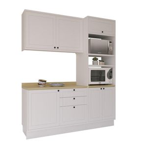 Cozinha Modulada Pequena Herval Viana, 4 Peças, Branco Ártico e Carvalho Nature