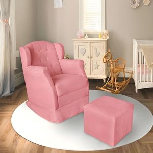Poltrona Amamentação Cadeira Reforçada Balanço Puff Suede Cor:rosê
