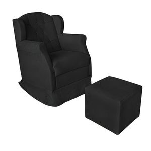 Poltrona Amamentação Cadeira Reforçada Balanço Puff Suede Cor:preto
