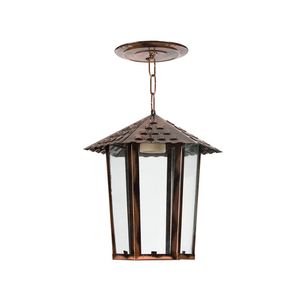 Lustre Pendente Blumenau Colonial Sextavado Vidro Liso Cobre E27 Bivolt
