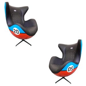 Kit 2 Poltronas Decorativas Egg Chair Nº20 c/Regulagem de Altura Azul/Laranja G53 - Gran Belo