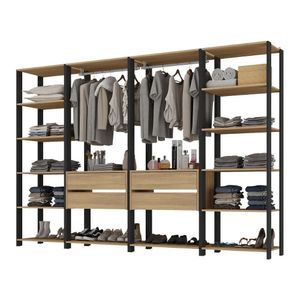 Guarda Roupas Closet Modulado 205cm 4 Peças Com 4 Gavetas E Cabideiros Multimóveis MP4321 Preto Madeirado