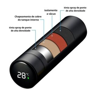 Garrafa Térmica Com Display Led Termômetro Aço Inox 480ml