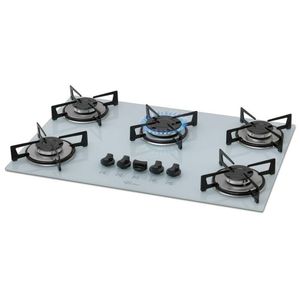Fogão Cooktop Fischer 5Q Gás Mesa Vidro Branco Bivolt