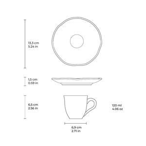 Conjunto com 6 Xícaras de Café com Pires Orgânico Echo 120ml