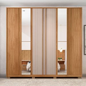 Guarda Roupa Casal Mozart Lux Com Espelhos 6 Portas 4 Gavetas Caemmun - Buriti / fendi