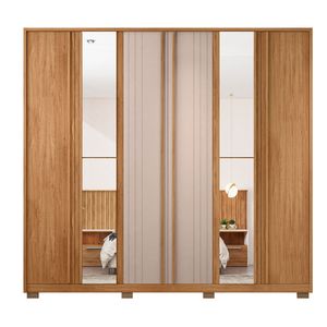 Guarda Roupa Casal Mozart Lux Com Espelhos 6 Portas 4 Gavetas Caemmun - Buriti / fendi