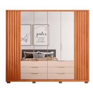 Guarda Roupa Casal Maximus Double Lux com Espelhos 6 Portas 6 Gavetas Caemmun - Freijo/off white