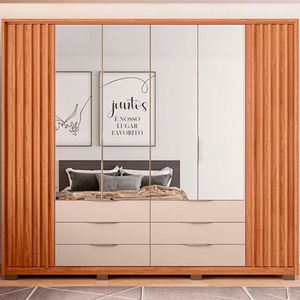 Guarda Roupa Casal Maximus Double Lux com Espelhos 6 Portas 6 Gavetas Caemmun - Freijo/off white