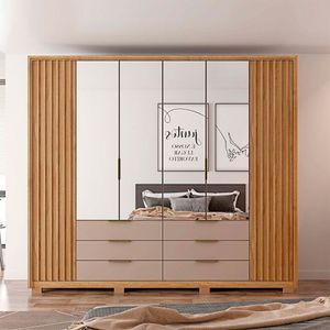 Guarda Roupa Casal Maximus Double Lux com Espelhos 6 Portas 6 Gavetas Caemmun - Buriti / fendi