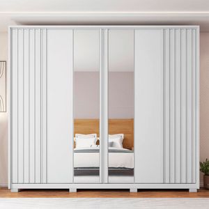 Guarda Roupa Casal Apollo Lux com Espelhos 6 Portas 4 Gavetas Caemmun - Branco Fosco