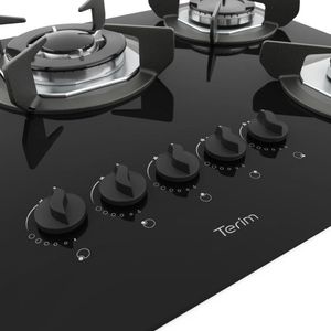 Cooktop Terim Safe Ferro Fundido 5 Bocas Tripla Chama GLP Preto Bivolt