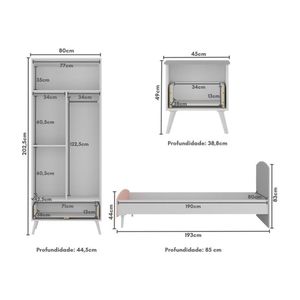 Quarto Infantil Completo Para Colchão 188x78cm Doçura Multimóveis Mp4331 Branco/cinza/rosa