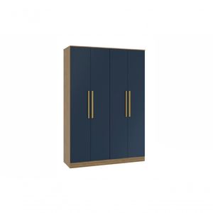 Guarda-roupa 4 Portas 2 Gavetas Kappesberg Adapt Nogueira/azul Profundo 158cm