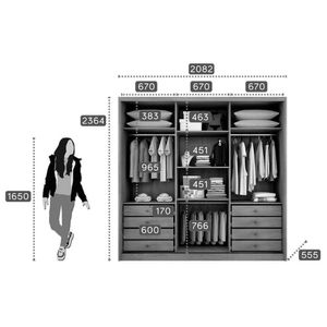 Guarda Roupas 3 Portas De Correr De (1 C- Espelho) E 8 Gavetas Arezzo-medelim Cumaru-fendi -  Horizonte