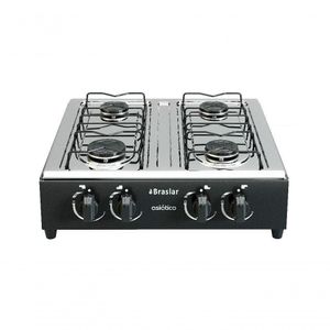 Fogão Portátil Braslar 4 Bocas A Gás Inox Preto - Preto, Bivolt