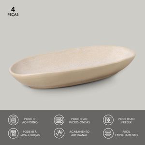 Conjunto com 4 Travessas Oval Funda G Orgânico Latte 32x16cm 650ml