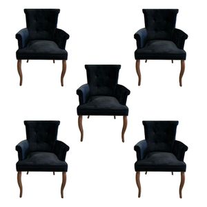 Kit 5 Cadeiras de Jantar Belford Veludo Preto Pés de Madeira Design Sofisticado G48 -  Gran Belo