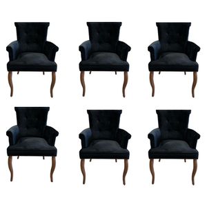 Kit 6 Cadeiras de Jantar Belford Veludo Preto Pés de Madeira Design Sofisticado G48 -  Gran Belo