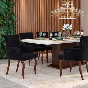 Kit 6 Cadeiras de Jantar Belford Veludo Preto Pés de Madeira Design Sofisticado G48 -  Gran Belo