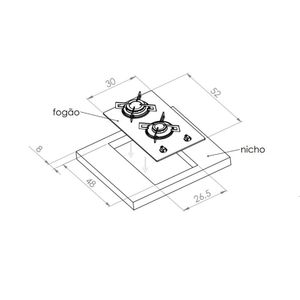 Fogão Cooktop de Embutir 2 Bocas Inox GLP D&D Metal