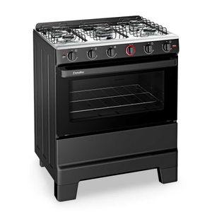 Fogão A Gás 5 Bocas Automático Ideal Super Preto Mesa Inox F51AP Esmaltec