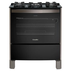 Fogão Esmaltec Esmeralda Glass Gourmet 5 Bocas Inox Com Timer Digital E Grill Elétrico