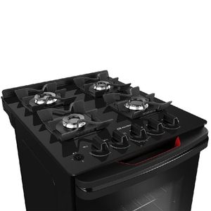 Fogão Mueller 4 Bocas Preto Bivolt Mesa De Vidro Grades Ferro Fundido MFV4BF