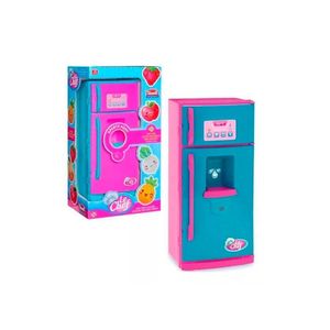 Geladeira C/ Acessórios Luz Som Rosa Brinquedo 33cm Moderna