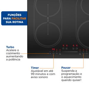 Cooktop por Indução 4 bocas Mondial Preto 7000W 220V  CTI-03