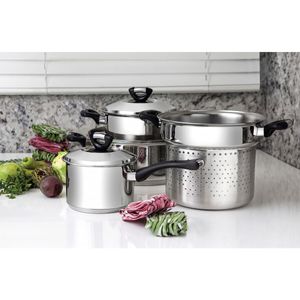 Jogo Cozi-Pasta Tramontina Solar Baquelite em Aço Inox Fundo Triplo 2 Peças 20 cm