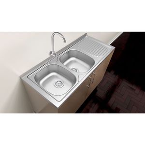 Pia de Apoio Tramontina Stratta 2C 34 EX em Aço Inox 120 x 50 cm com 2 Cubas
