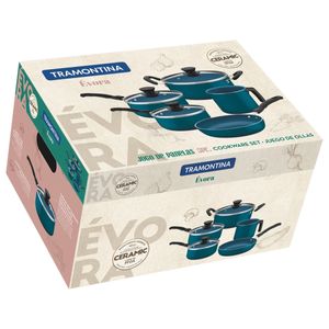 Jogo de Panelas Tramontina Évora em Alumínio com Revestimento Interno Cerâmico e Externo de Silicone Azul 5 Peças