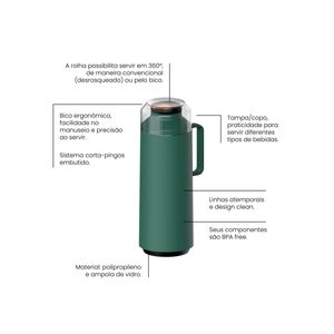 Garrafa Térmica Tramontina Exata em Polipropileno Verde com Ampola de Vidro 1 Litro