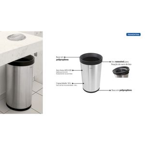 Lixeira Tramontina Molise Aço Inox Acetinado sem Tampa 50 Litros