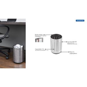 Cesto para Papel Tramontina Cápsula Dots em Aço Inox Scotch Brite e Base em Polipropileno 10 Litros