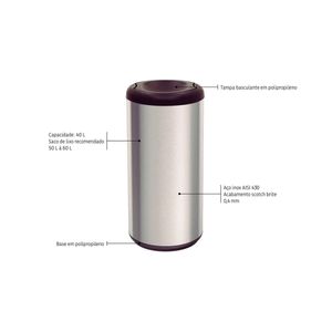 Lixeira Inox Tramontina Piemonte 40 Litros Scotch Brite e Tampa Basculante Preta