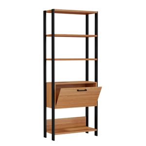Estante 5 Prateleiras 1 Porta Basculante E95 Freijó/Preto Fosco 73 x 32 x 185 cm Dalla Costa
