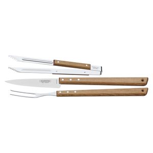 Kit para Churrasco Tramontina em Aço Inox e Madeira com Pegador 3 peças
