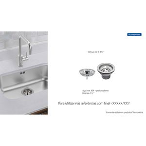 Válvula Tramontina Econômica para Pias Cubas e Tanques 3 1/2" sem Escape em Aço Inox e Polipropileno