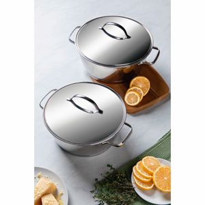 Jogo de Panelas Tramontina Allegra em Aço Inox com Fundo Triplo e Tampas de Inox 2 Peças