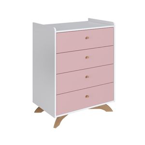 Cômoda Infantil 4 Gavetas Affetto em MDP Branco Rosa Completa Móveis
