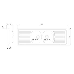 Pia de Apoio Tramontina Ribon 2C 34 em Aço Inox 160 x 55 cm