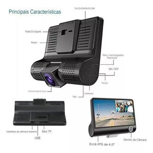 Camera Veicular Automotiva Gravação Full Hd Frontal Ré Lcd 4