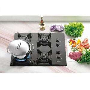 Cooktop Gás 4 Bocas Tripla Chama Mesa Vidro Infinity Fischer Preto Bivolt