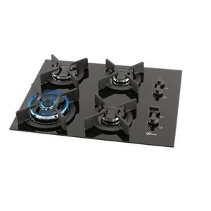 Cooktop Gás 4 Bocas Tripla Chama Mesa Vidro Infinity Fischer Preto Bivolt