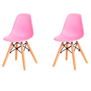 Kit com 2 Cadeira Flórida Kids Com Assento em Polipropileno e Base Madeira Fratini - Rosa