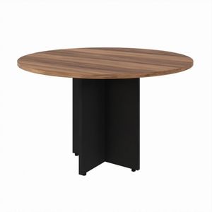 Mesa Circular Office 120cm Pé Painel Web Office - Nogal/Preto