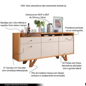 Conjunto Decorativo Cristaleira c/Adega e Buffet Aparador c/Bandeja Lateral Aura/Sollare Cinamomo/OffWhite G26 - HB Móveis