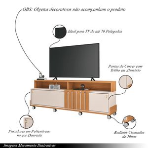 Bancada Decorativa Graci TV até 70 Pol Ripada MDP/MDF Pés Rodízio Cinamomo/Off White G26 - HB Móveis